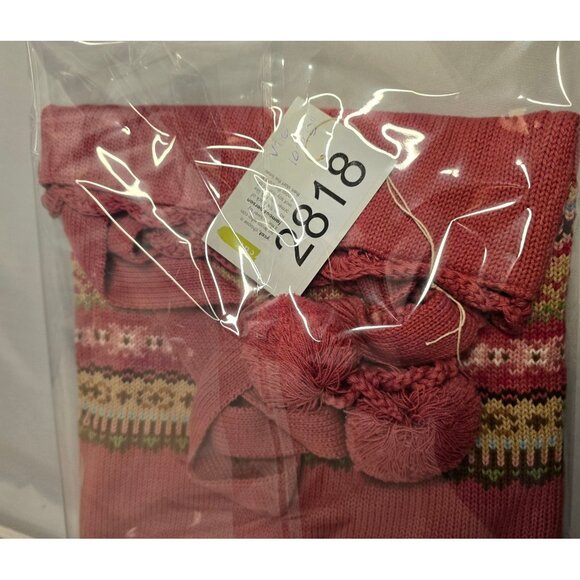 Vintage Gap Kids Pink Knit Tote Bag Pom Poms Striped Pattern boho cottagecore - Picture 6 of 6